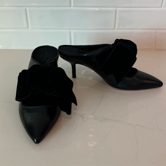 Tory Burch Black Leather Clara Mules Size 6M - Picture 1 of 12